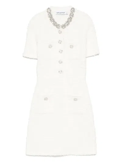 Self-portrait Embellished Button-detailed Mini Dress In Neutral