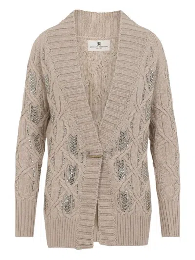 Ermanno Scervino Cable Knit Cardigan Crystal Embellishments In Sand