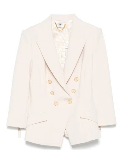 Elisabetta Franchi Tailored Double-breasted Jacket With Gold Buttons In Neutral