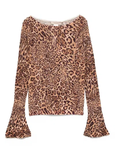 Twinset Twin-set Leopard Print Wool Sweater In Brown