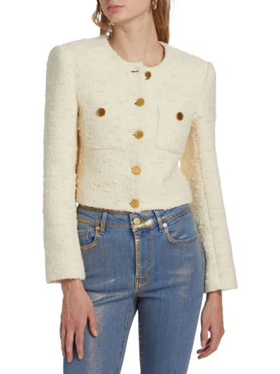 Frame Denim Cropped Button Front Wool-blend Jacket In Sand