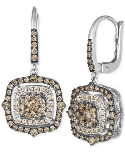 Le Vian Chocolate Diamond & Nude Diamond Halo Cluster Leverback Drop Earrings (1-1/2 Ct. T.w.) In 14k Rose G In Metallic