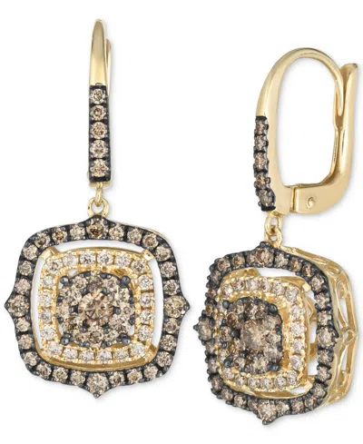 Le Vian Chocolate Diamond & Nude Diamond Halo Cluster Leverback Drop Earrings (1-1/2 Ct. T.w.) In 14k Rose G In Gold