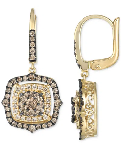 Le Vian Chocolate Diamond & Nude Diamond Halo Cluster Leverback Drop Earrings (1-1/2 Ct. T.w.) In 14k Rose G In Gold