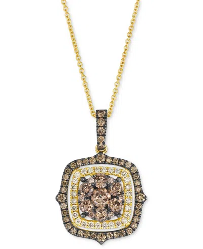 Le Vian Chocolate Diamond & Nude Diamond Halo Cluster (1-1/3 Ct. T.w.) Halo Adjustable 20" Pendant Necklace In Gold
