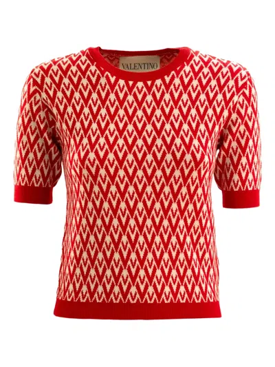 Valentino Toute La V-pattern Short-sleeved Knit Top In Orange