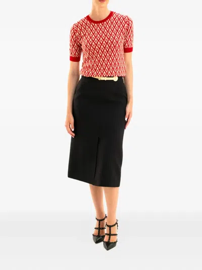 Valentino Toute La V-pattern Short-sleeved Knit Top In Orange
