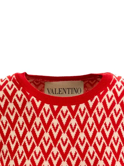 Valentino Toute La V-pattern Short-sleeved Knit Top In Orange
