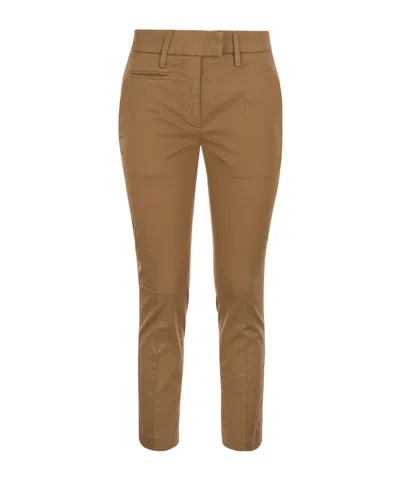 Dondup Slim Fit Gabardine Pants In Brown