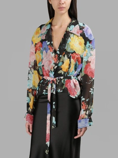 Attico Andrea Silk Georgette Bomber Printed Shirt In Black,floral,pink,yellow