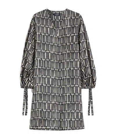 Max Mara Relaxed Midi Dress With Geometric Pattern And Button-down Front In Black