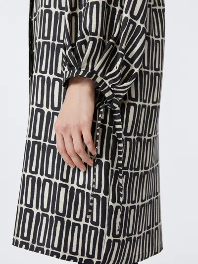 Max Mara Relaxed Midi Dress With Geometric Pattern And Button-down Front In Black