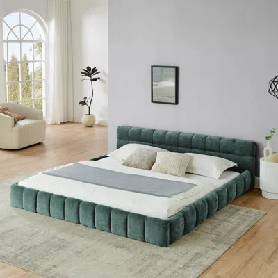 Streamdale Furniture Streamdale King Upholstered Platform Bed Frame - Green