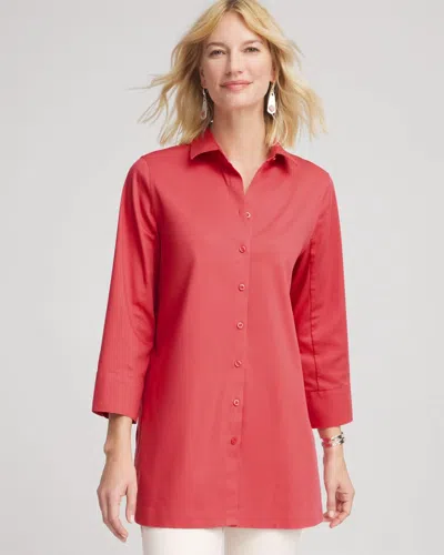 Chico's No Iron Classic Button Down Tunic In Folkloric Red