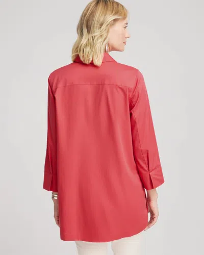 Chico's No Iron Classic Button Down Tunic In Folkloric Red