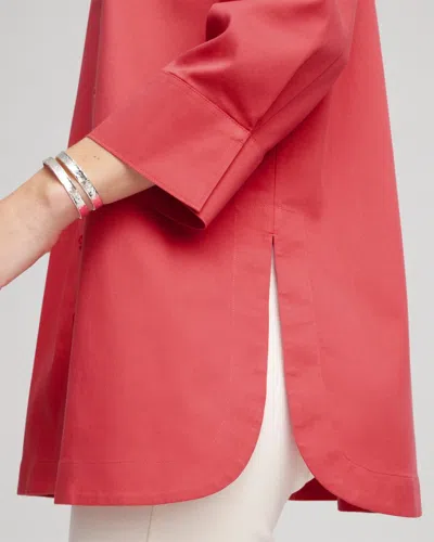 Chico's No Iron Classic Button Down Tunic In Folkloric Red