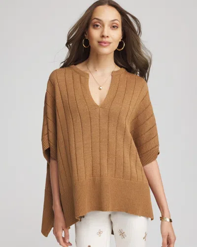Chico's Open-knit Splitneck Poncho In Burnt Sienna In Brown