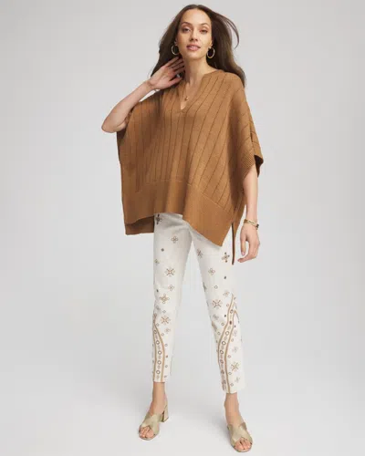 Chico's Open-knit Splitneck Poncho In Burnt Sienna In Brown