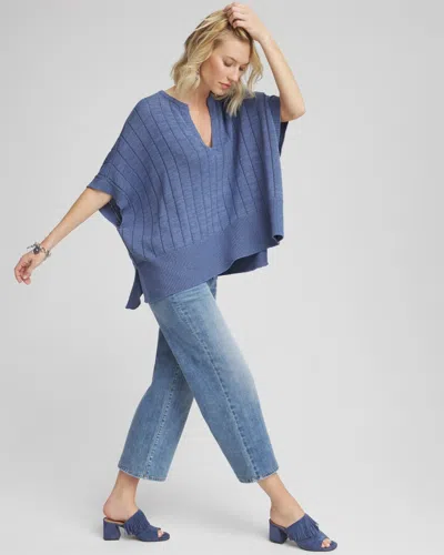Chico's Open-knit Splitneck Poncho In Blue Lotus