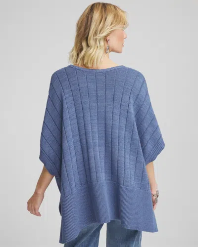 Chico's Open-knit Splitneck Poncho In Blue Lotus