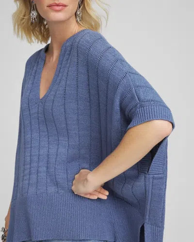 Chico's Open-knit Splitneck Poncho In Blue Lotus