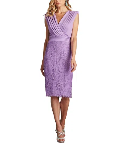 Tadashi Shoji Chu25413m Short Cocktail Lace Pleated Dress In Purple