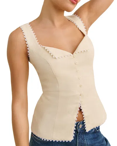 Reformation Womens Viola Crotchet-trim Linen Top Sugar In Neutral