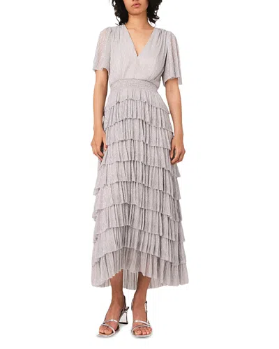 Maje Womens Ruffled V-neck Metallic-woven Maxi Dress Silver In Gray