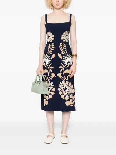 La Doublej Buy Me A Martini Floral-print Crepe Midi Dress In Blue
