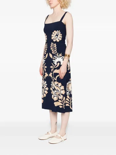 La Doublej Buy Me A Martini Floral-print Crepe Midi Dress In Blue