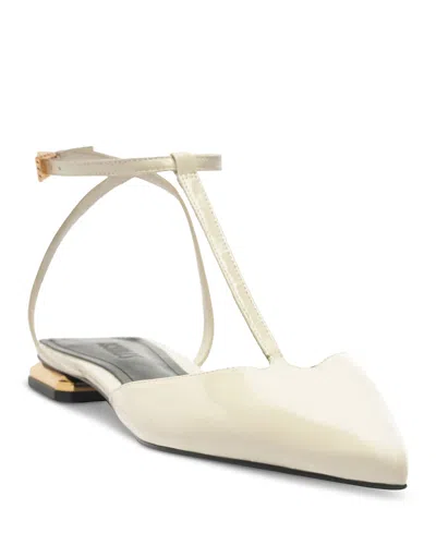 Schutz Allure Pointed Toe T-strap Flat In Neutral