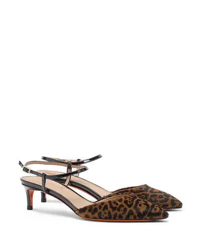 Santoni Leopard Open-back Kitten Heel Pumps In Brown