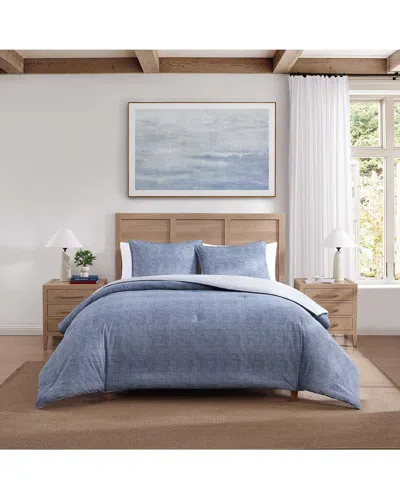 Tommy Hilfiger 180 Thread Count Classic Texture Percale Plain Pigment Comforter Set In Blue