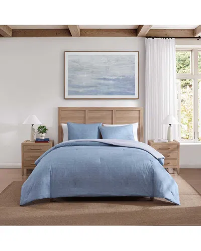 Tommy Hilfiger 180 Thread Count Classic Texture Percale Plain Pigment Comforter Set In Blue