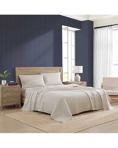 Tommy Hilfiger 200 Thread Count Effortless Stripe Printed Cotton Percale Sheet Set In Neutral