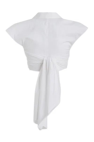 Philosophy Di Lorenzo Serafini Draped Collared Cap Sleeves Cropped Top In White
