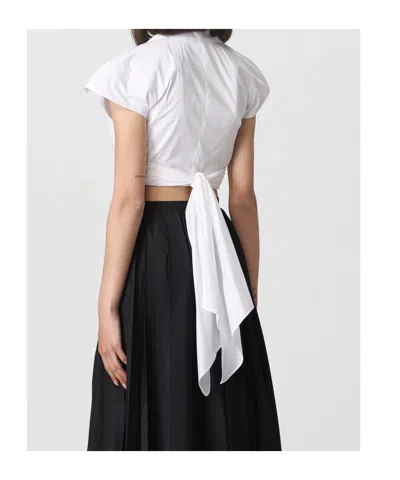 Philosophy Di Lorenzo Serafini Draped Collared Cap Sleeves Cropped Top In White