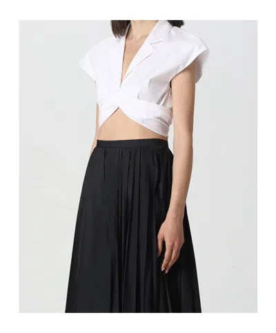 Philosophy Di Lorenzo Serafini Draped Collared Cap Sleeves Cropped Top In White