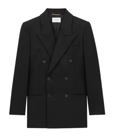 Saint Laurent Show Version Double-breasted Lapel Jacket In Black