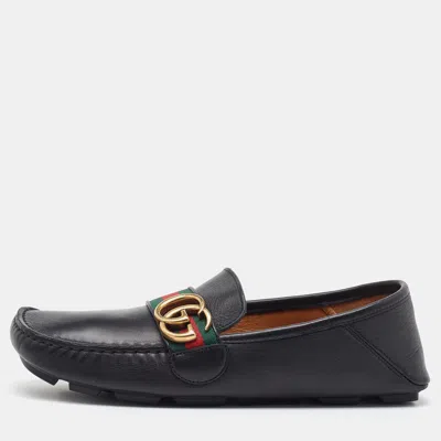 Pre-owned Gucci Black Leather Gg Marmont Web Detail Slip On Loafers Size 38.5