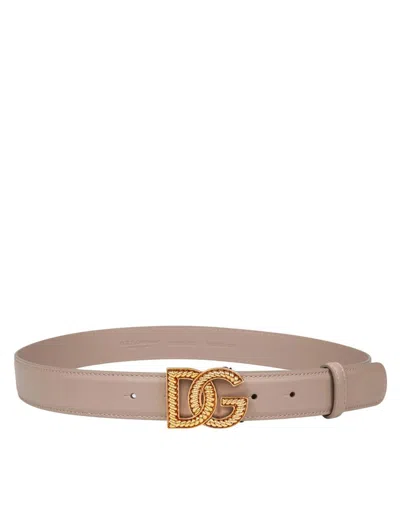 Dolce & Gabbana Taupe Plonge Leather Belt In Pink