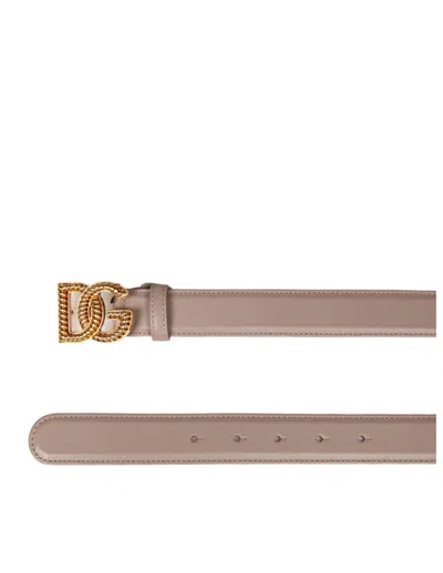 Dolce & Gabbana Taupe Plonge Leather Belt In Pink
