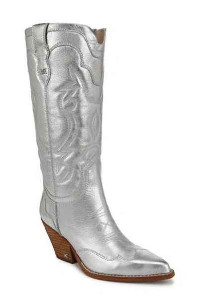 Sam Edelman James Pointed Toe Western Boot In Silver