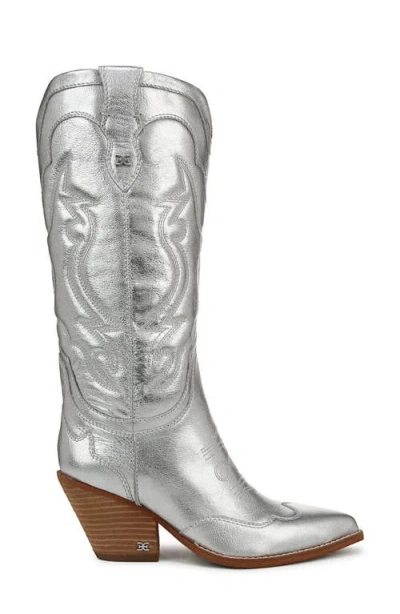 Sam Edelman James Pointed Toe Western Boot In Silver