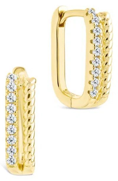 Sterling Forever Cori Cubic Zirconia Rectangular Huggie Hoop Earrings In Gold