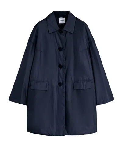 Aspesi Button-fastening Pocket Coat In Blue