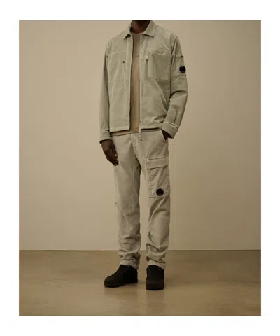 C.p. Company Corduroy Overshirt With Front Zipper And Logo Patch In Nude