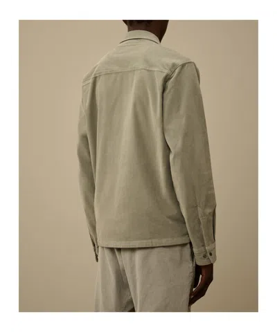 C.p. Company Corduroy Overshirt With Front Zipper And Logo Patch In Nude