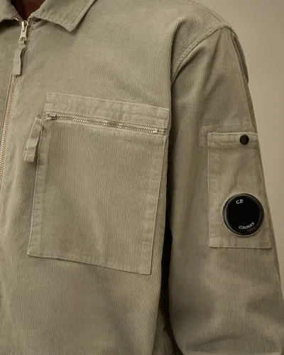 C.p. Company Corduroy Overshirt With Front Zipper And Logo Patch In Nude