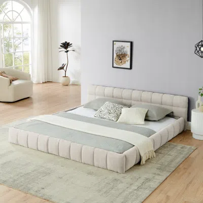 Streamdale Furniture Streamdale King Beige Upholstered Platform Bed Frame